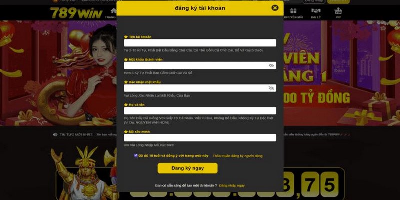 Nhập chuẩn xác thông tin khi tiến hành đăng ký 789WIN